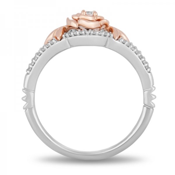 Crystal Rose Split Shank Ring in Titanium steel and Rose Copper and zinc alloy