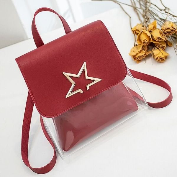 Women's PU Leather Mini Backpack Adjustable Waterproof Buttons Solid Color Geometric School Daily Red Blushing Pink Black Brown
